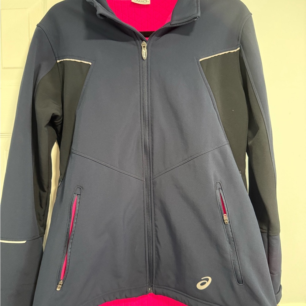 Asics Blue Ski Snow Jacket Reflective Accents
